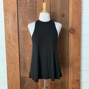 Free People Black Sleeveless Mock Neck Slub Top S